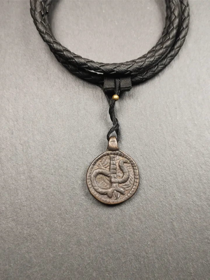 Gandhanra Handmade Tibetan Buddhist Amulet Pendant,Rod of Asclepius,Snake Stick, Made of Brass,0.87&quot;