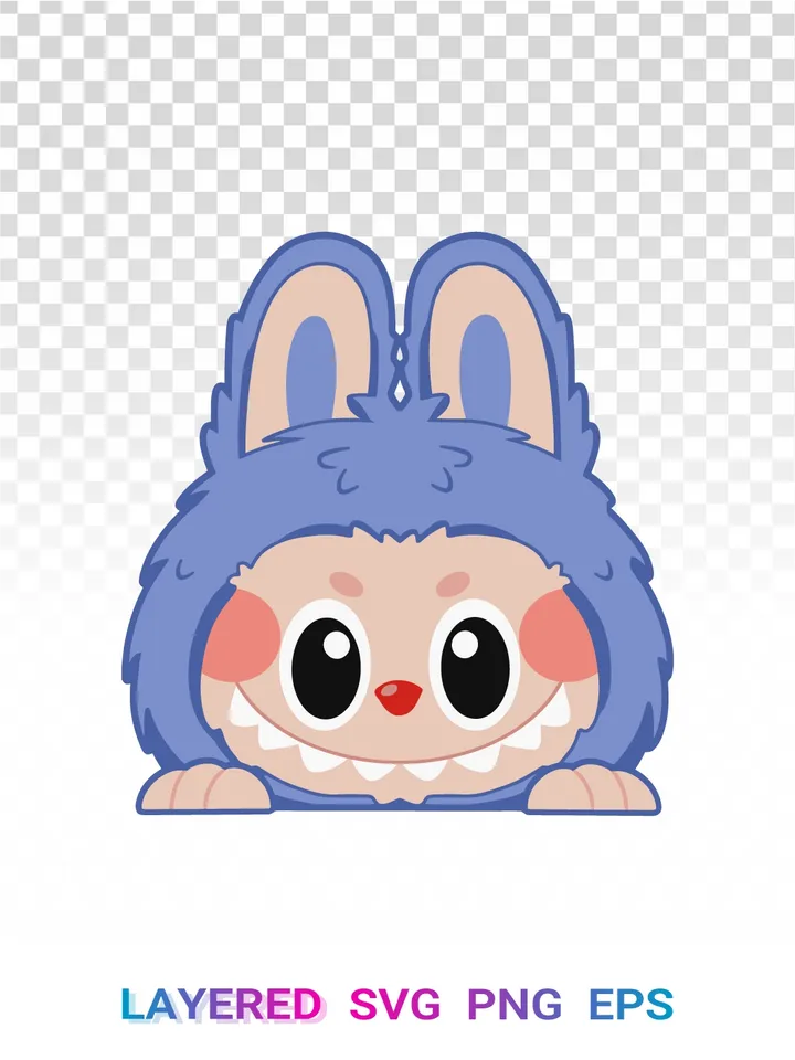 Labubu Peeking PNG SVG, Blue Fur Monster Kawaii POP MART