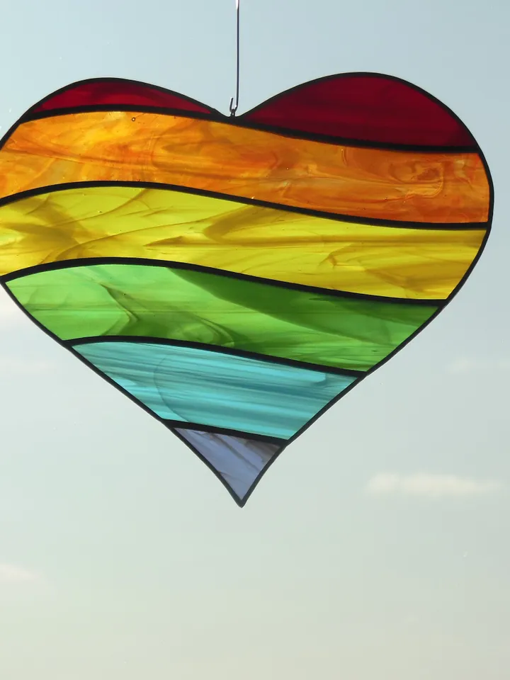 Rainbow Heart . Art stained glass window hanging Suncatcher , LGBTQ pride