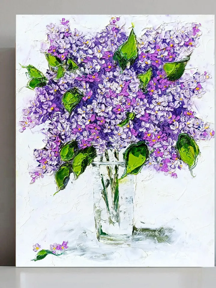 Lilac Painting Flower Original Art Impasto Oil Painting Art Lilac Flowers Painting Landscape 14 x 11 by ArtProkopaloSv
