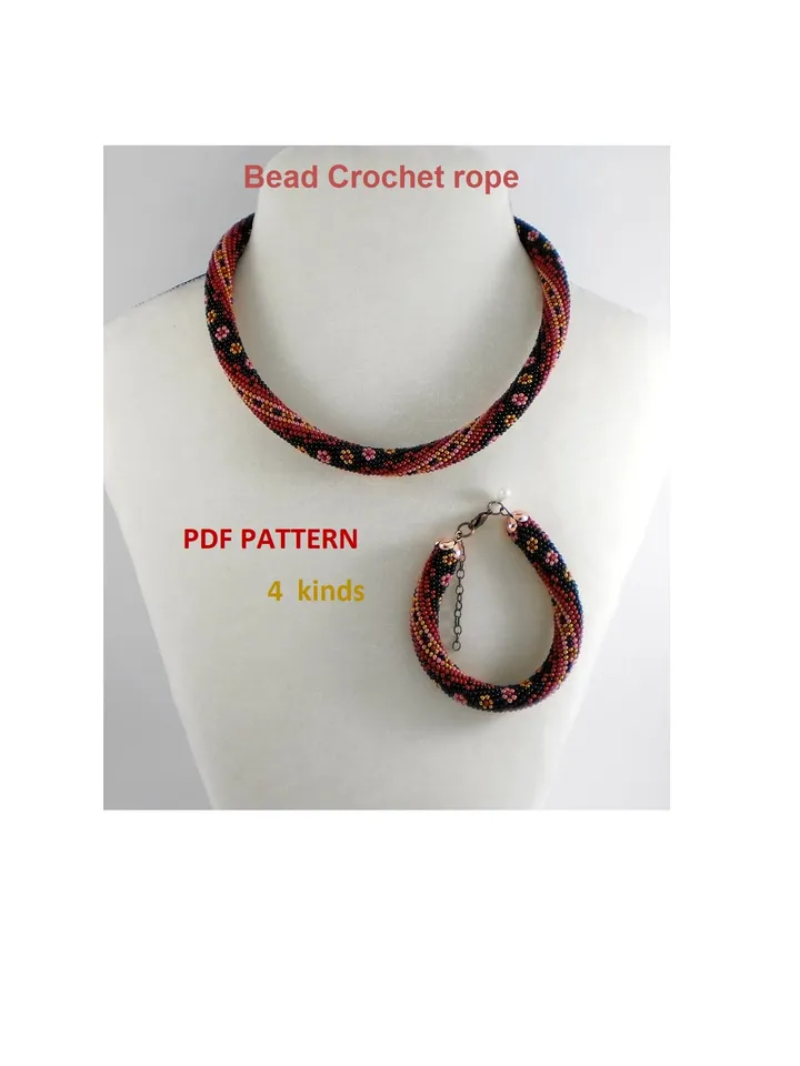 Bead Crochet Necklace Bracelet pattern,Rope bead crochet,patterns seed beads DIY,bead crocheting, bead jewelery,Instant Download,PDF pattern