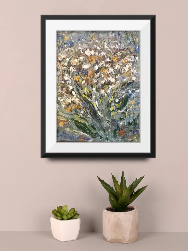 Abstract lillies of the valley,original oil impasto style painting on canvas,abstract flowers painting,unique gift,home decoration.