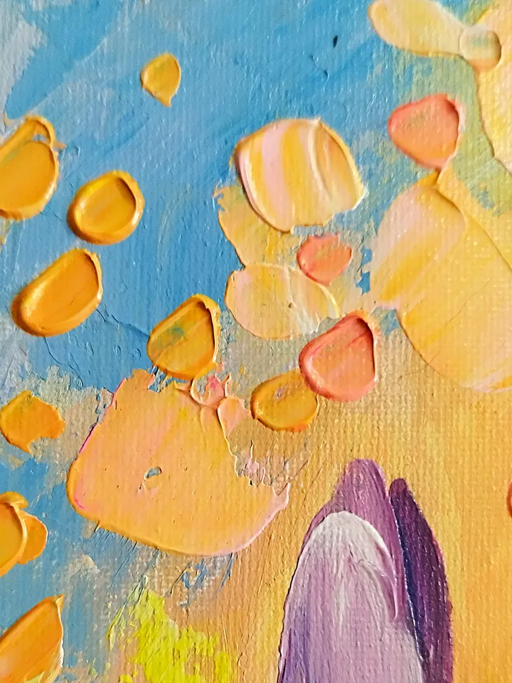 Tulips acrylic painting landscape art impasto. Flowers artwork