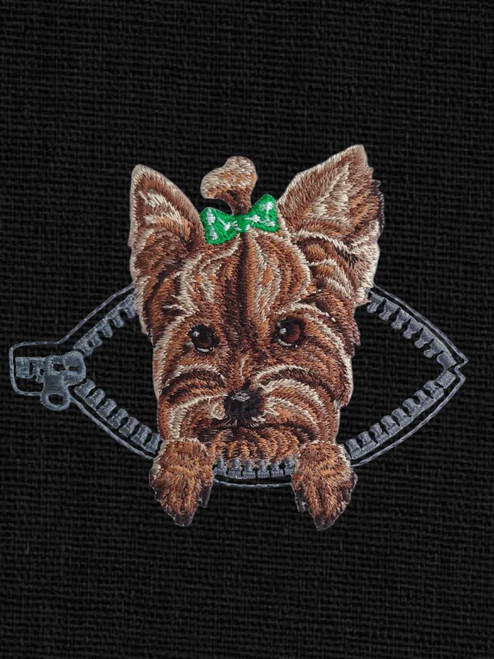 York in a zipper pocket Miniature realistic machine embroidery design Pet design Dog realistic pattern york embroidery pattern
