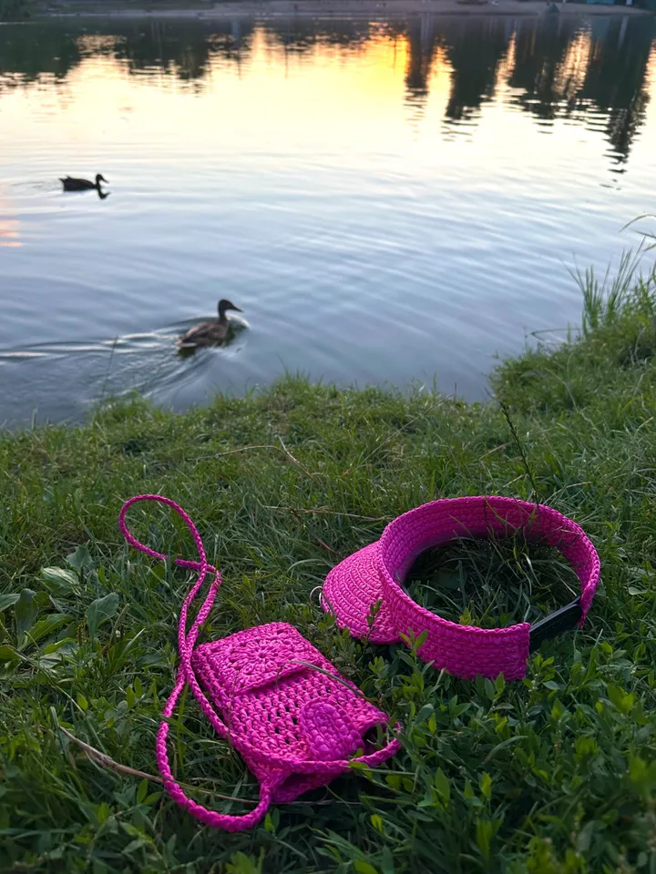 Pink women visor, summer hat, visor cap, set hat with small phone bag, raffia Eco-Friendly, little shoulder bag, cottegecore, floppy hat