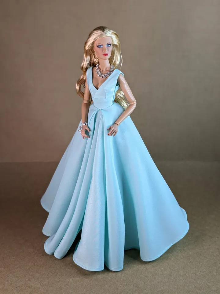 Handmade turquoise evening сlassic gown for 13-inch fashion female dolls