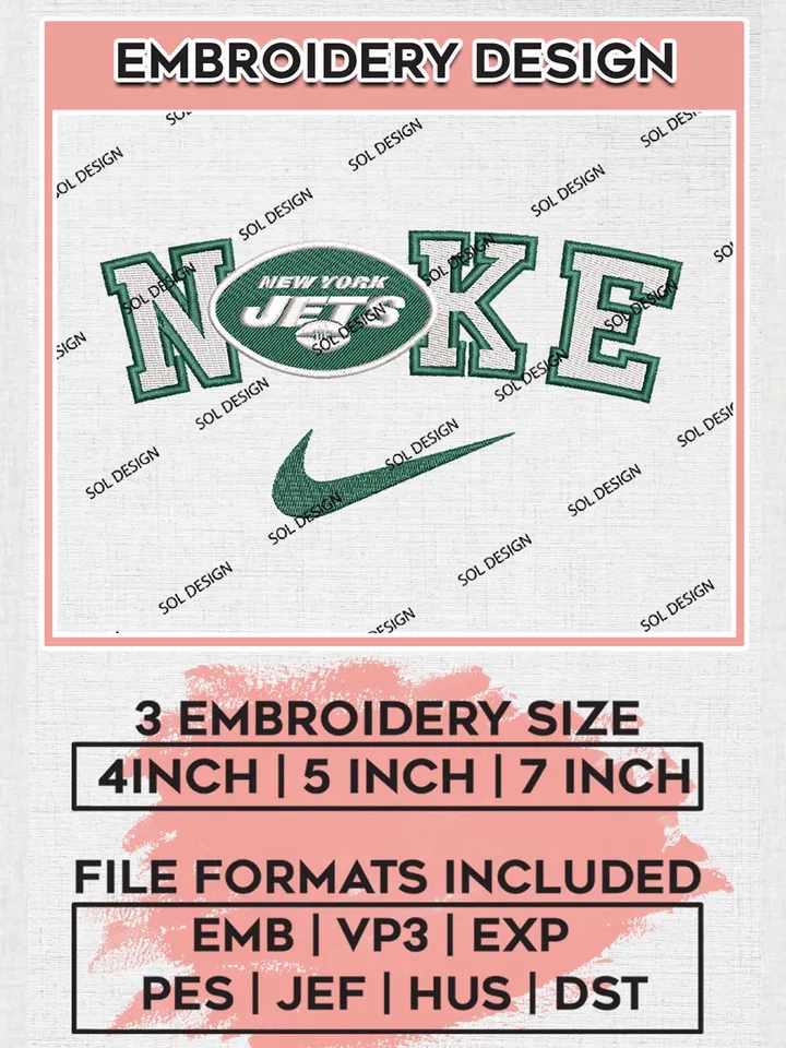 Nike New York Jets Embroidery Designs, NFL Jets, NFL Logo Embroidery Files, NFL New York Jets Machine Embroidery Design, Digital Download