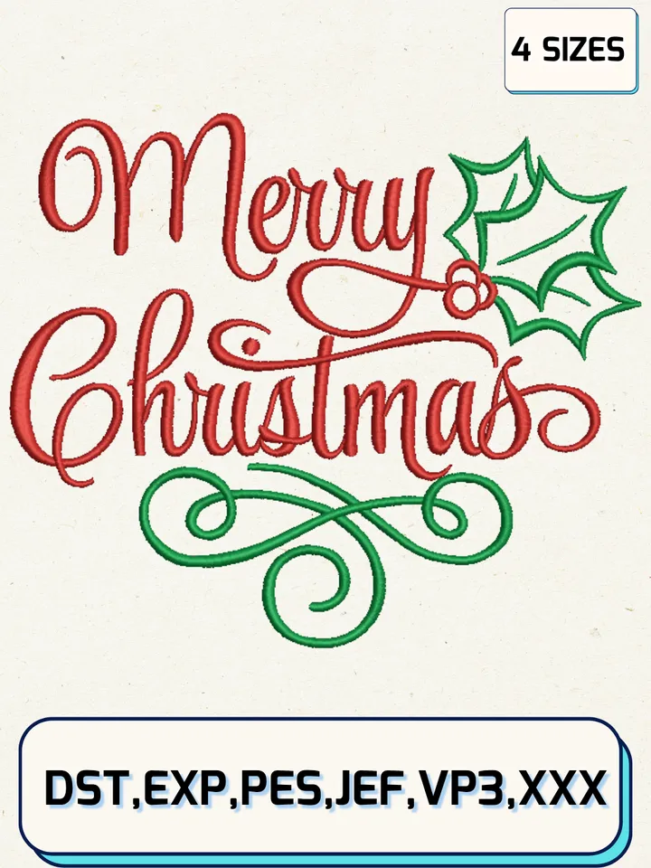 Mery Christmas Embroidery Design,Christmas Embroidery Designs,Machine Embroidery Files,4 Sizes