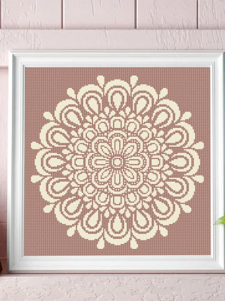 Simple mandala cross stitch pattern PDF download Flower mandala pattern digital PDF, Monochrome cross stitch chart for beginner #M244