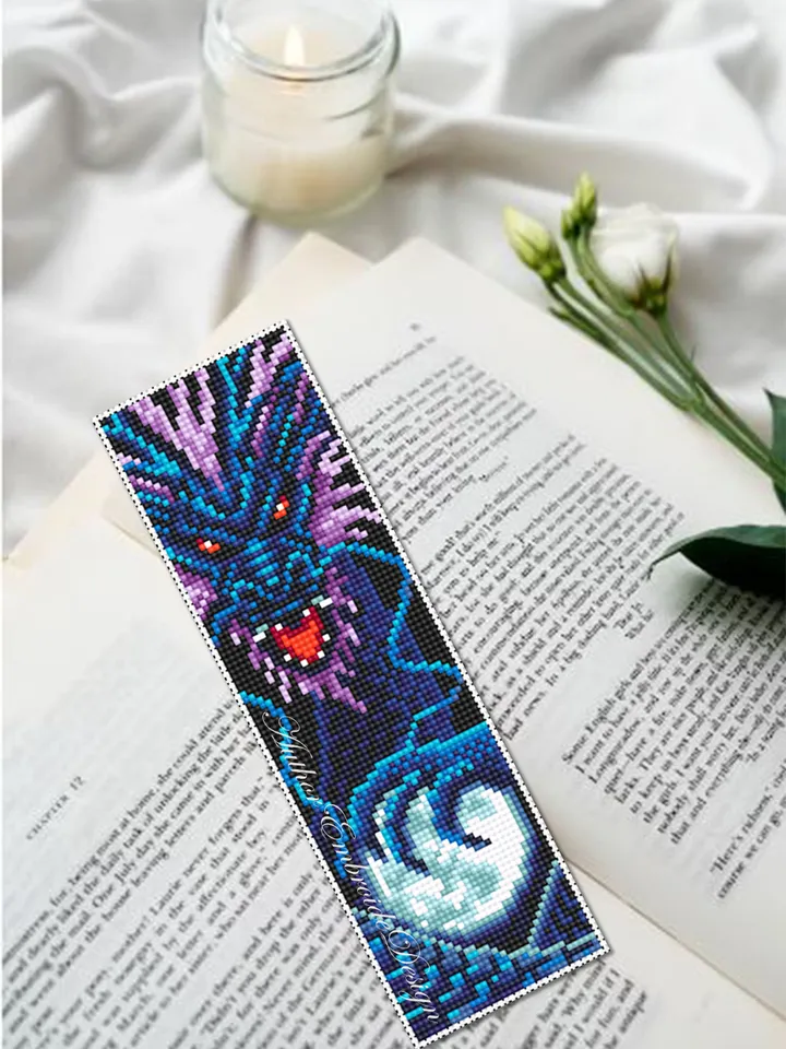 Dragon bookmark cross stitch pattern PDF download Fantasy blue dragon cross stitch chart, Chinese dragon pattern PDF, Chinese New Year #B272
