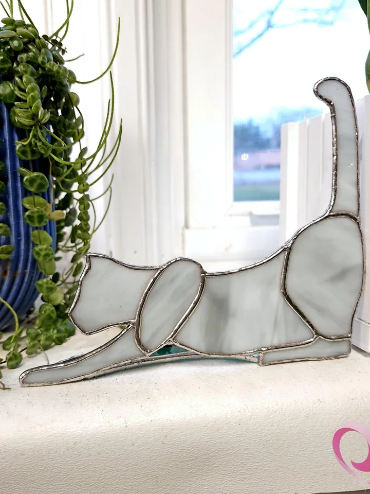Stained Glass Cat Suncatcher Cat Angel Memorial Gift for Cat Lovers Cute Kitty Desk Decor