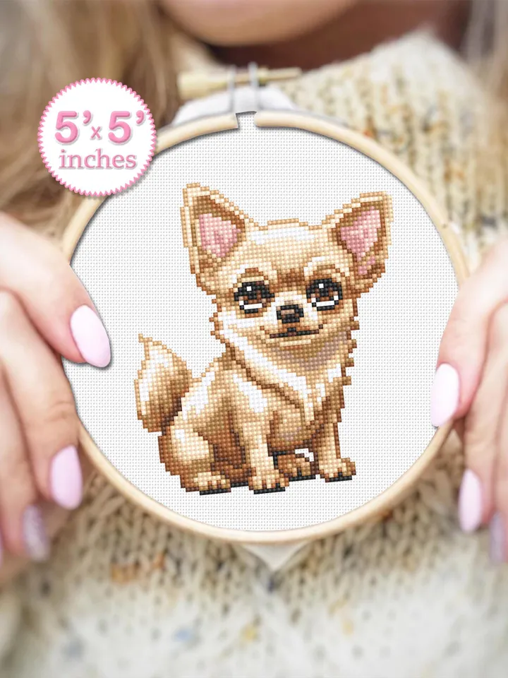 Chihuahua dog cross stitch pattern PDF download Small pet cross stitch chart for beginners, Cute dog pattern digital PDF Dog lover gift #K67