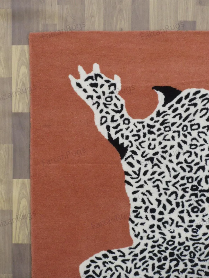 Rugs Hand Tufted Hand Woven with New Zealand Wool in All Regular Size 5x8, 6x9, 8x10, 9x12, Leopard Rugs | Animal Print Rugs | Rust Leopard.