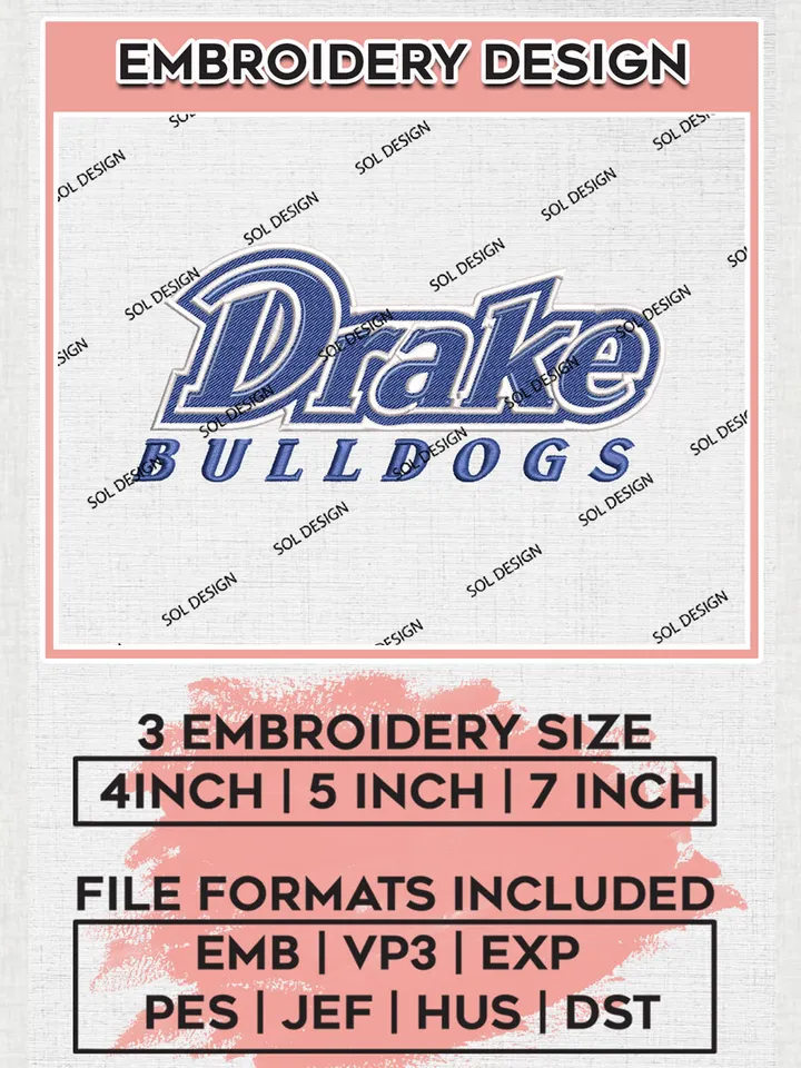 Drake Bulldogs NCAA Team Wordmark Logo embroidery designs, NCAA Drake Bulldogs Logo Machine embroidery files, NCAA Team Logo embroidery designs, NCAA Game Day Machine embroidery designs, Digital Download
