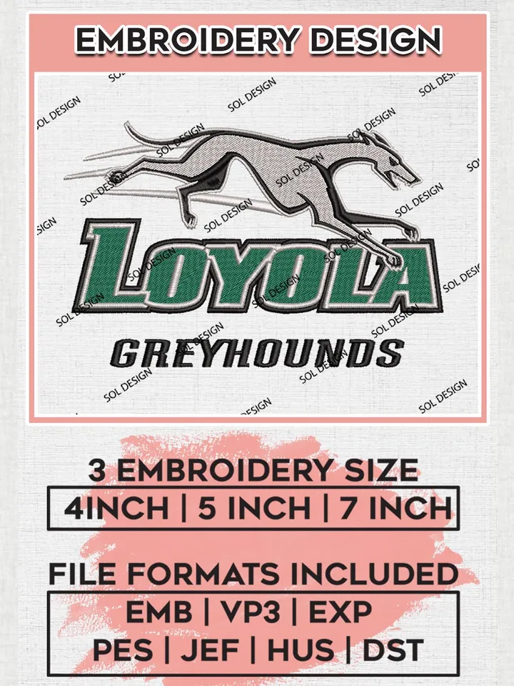 NCAA Loyola Maryland Team Logo Machine Embroidery Design, NCAA Loyola Maryland Greyhounds Embroidery Design Design files, NCAA Team Embroidery Designs, NCAA Machine Embroidery Designs, Digital Download