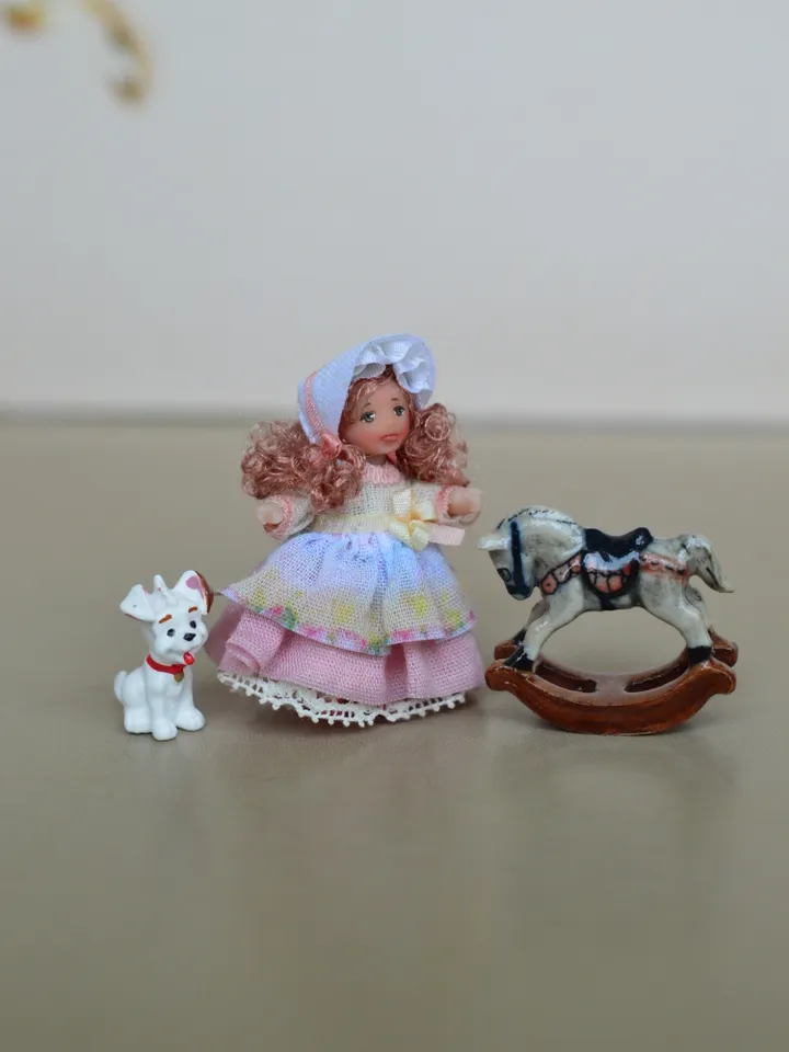 Miniature doll in 24th scales. Handmade doll toy. Miniature for dollhouse.