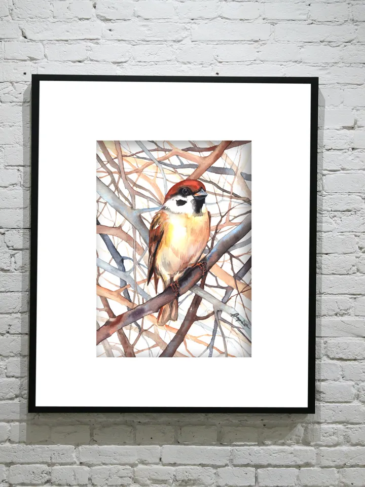 Sparrow Bird Watercolour, bird painting, room decor, wall decor, birds lover gift, 8x11 in handmade art by Anne Gorywine