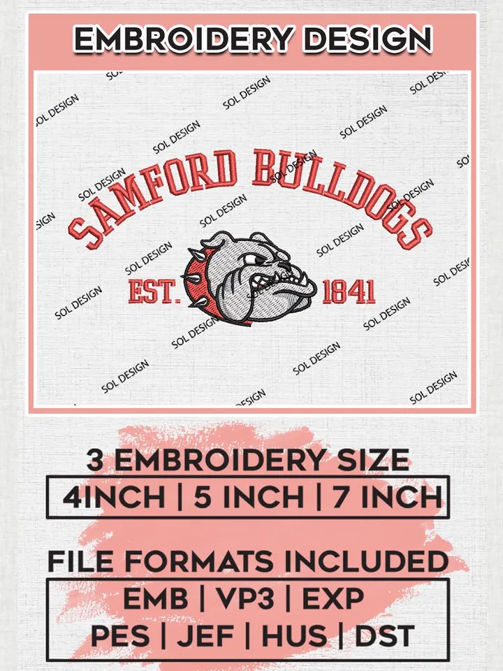 Samford Bulldogs Est 1841 Embroidery Designs, NCAA Samford BulldogsTeam Embroidery, NCAA Team Logo, 3 sizes, Machine embroidery Files, Digital Download