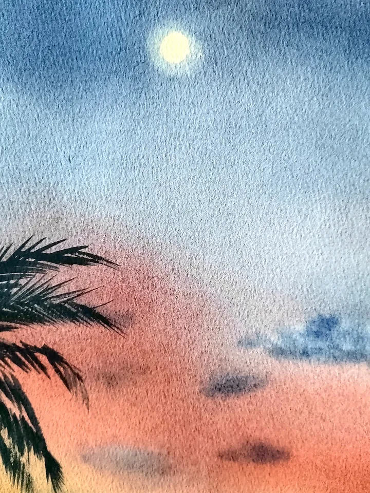 Original Watercolor Painting Sea Sunset Artwork Tropical Coast Art Bright Colors of Sea Sunset 27x39 cm by SoftWaves