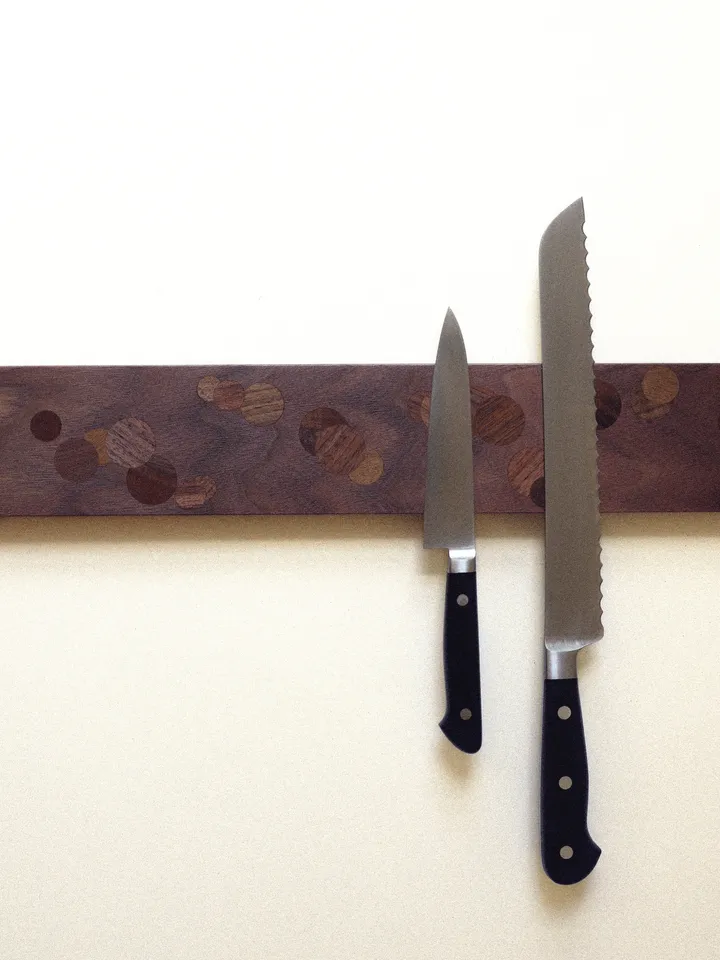Monochromatic Polka Dot Inlay Walnut Wall Mounted Magnetic Knife Holder
