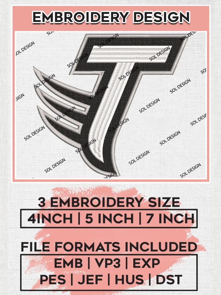 NCAA Towson Tigers Football Team Letter Logo Embroidery Design Files, NCAA Towson Tigers Machine Embroidery, NCAA Teams, Game Day, 3 sizes, NCAA Machine embroidery designs, Digital Download