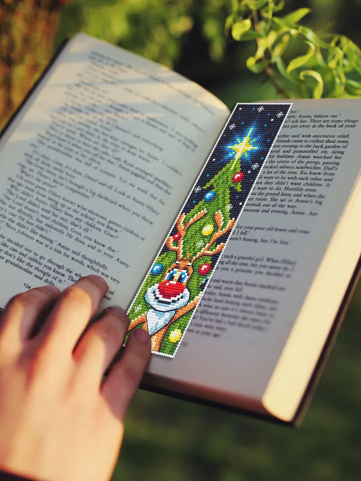 Christmas bookmark cross stitch pattern download PDF Handmade bookmark deer xstitch chart Christmas tree cross stitch gifts New Year #B41