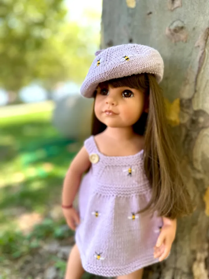 Bee Set KNIT PATTERN Summer dress & beret for Gotz and American Girl Dolls / 18-inch doll clothes pattern PDF english cute