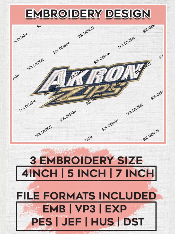 NCAA Akron Zips Team Word Logo Embroidery Design Files, NCAA Akron Zips Machine Embroidery, NCAA Teams, Game Day, 3 sizes, NCAA Machine embroidery designs, Digital Download