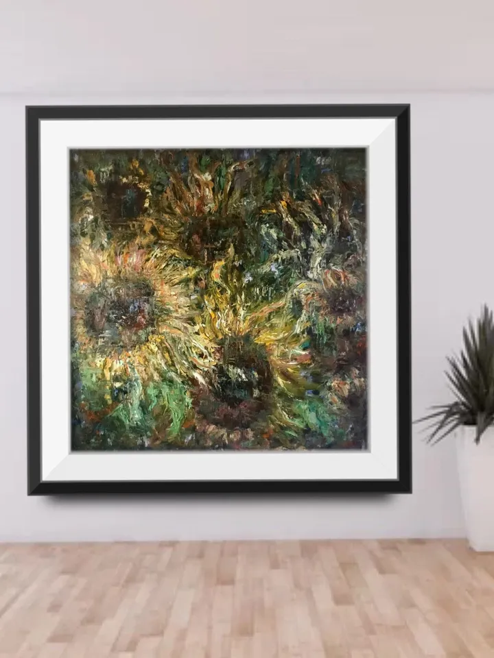 Sunflowers large canvas,original oil impasto painting,impressionistic flowers painting,sunflowers home decoration.