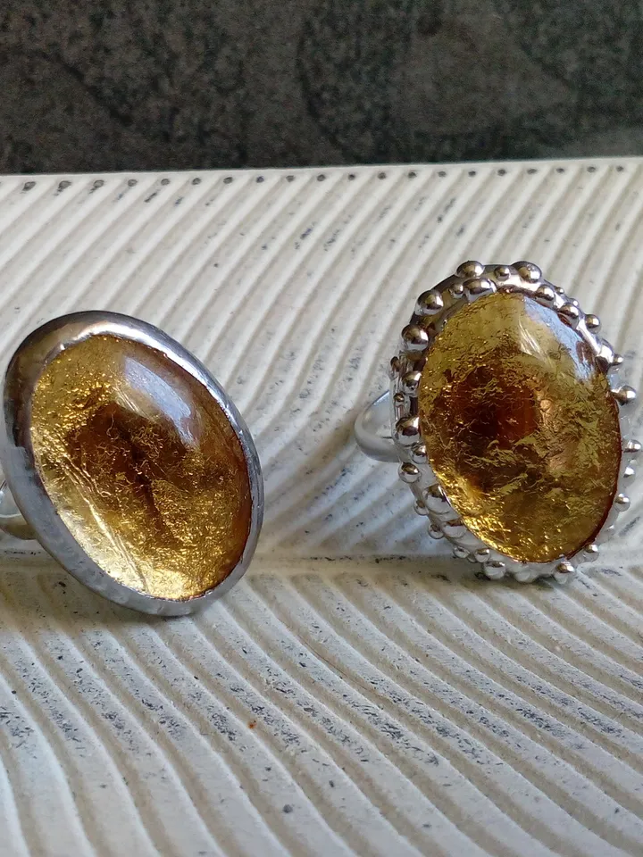 Glass ring, large oval ring, simple stained glass, tin soldered ring, stained glass ring, sparkling ring, shiny ring