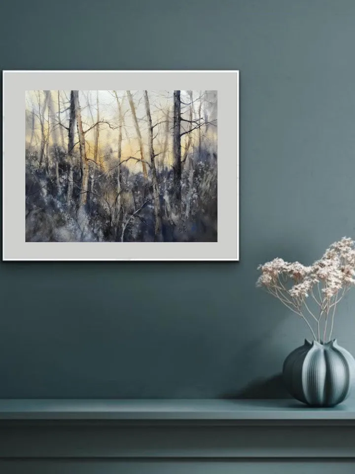 Forest Original Painting Sunset Watercolor Painting Landscape