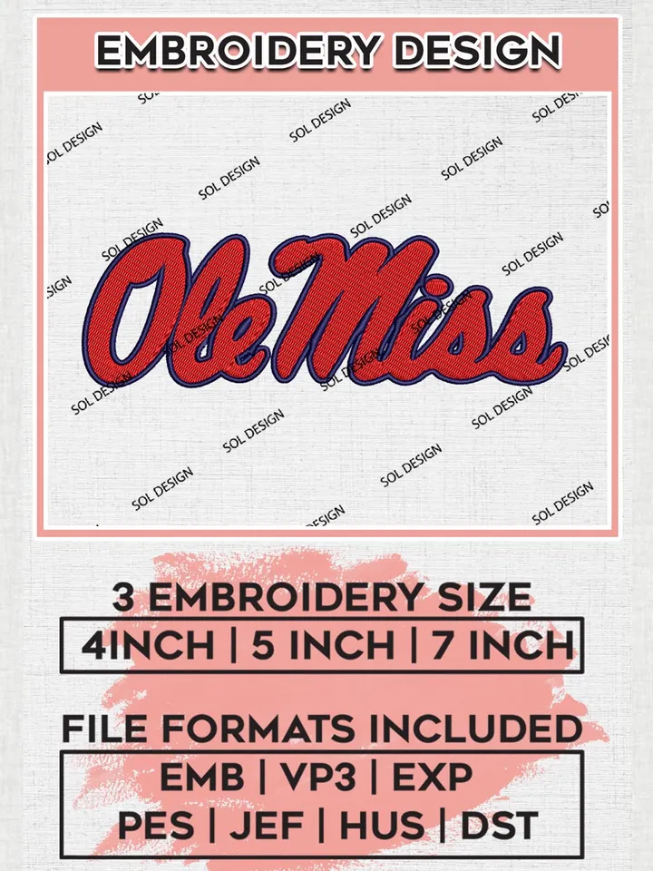 Ole Miss Rebels Logo Machine Embroidery Design, NCAA Ole Miss Rebels Embroidery Design Design files, NCAA Embroidery Designs, NCAA Machine Embroidery Designs, Digital Download