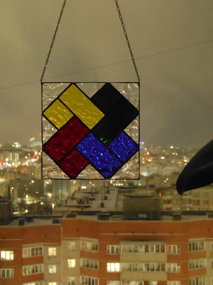 Art Stained Glass window hanging Panel " Card Stunt " Suncatcher Square
