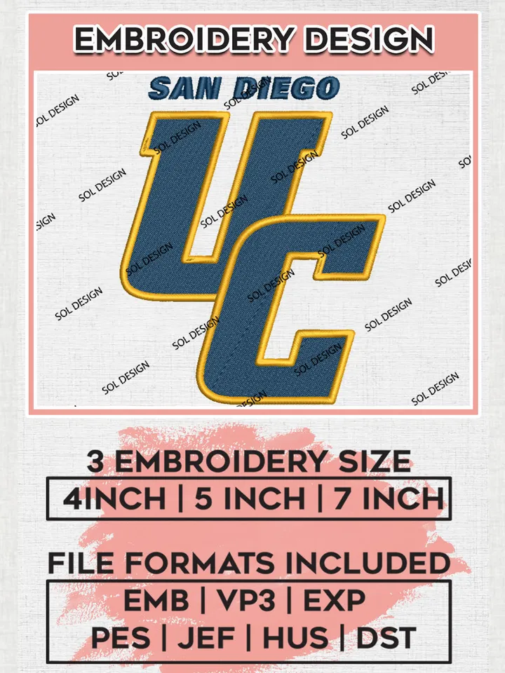NCAA UC San Diego Team Word Logo Embroidery Design Files, NCAA UC San Diego Tritons Machine Embroidery, NCAA Teams, Game Day, 3 sizes, NCAA Machine embroidery designs, Digital Download
