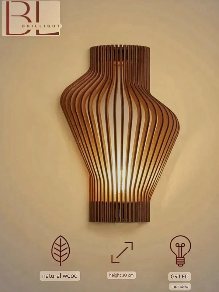 Wooden LED wall lamp made of natural, environmentally friendly wood — birch