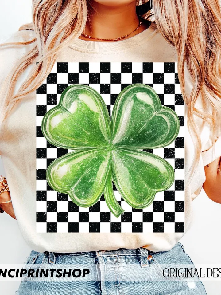 Retro St. Patrick's Day Shamrock Png, Retro Checkered St. Patrick's png, St. Patrick's Day png, Lucky png, Shamrock png, Sublimation design