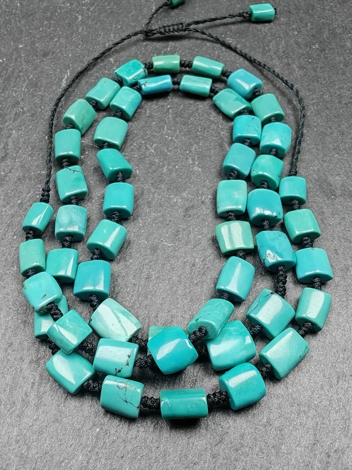 Authentic 6mm Turquoise Beads Necklace,Gandhanra Tibetan Jewelry Turquoise Necklace for Woman,34cm Length, Spiritual Gift