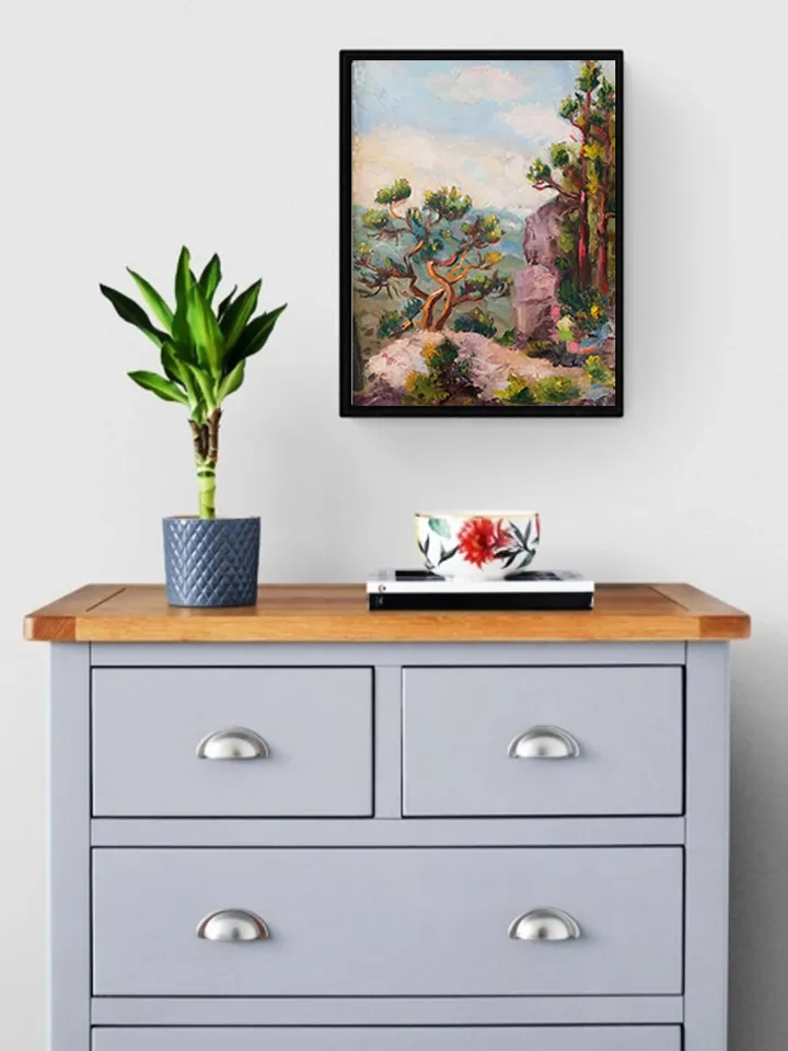 Original Oil Painting on Canvas, Landscape Wall Art Pine Tree, Mountain Fine Art