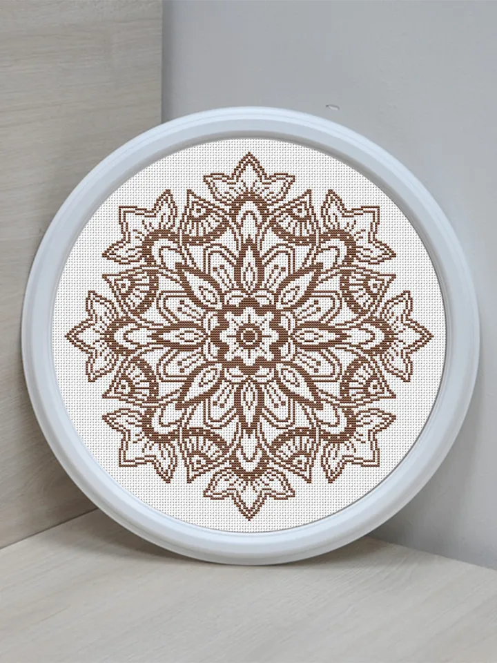 Flower mandala cross stitch pattern download PDF Monochrome cross stitch Floral mandala digital Floral cross stitch Beginner stitch #M169