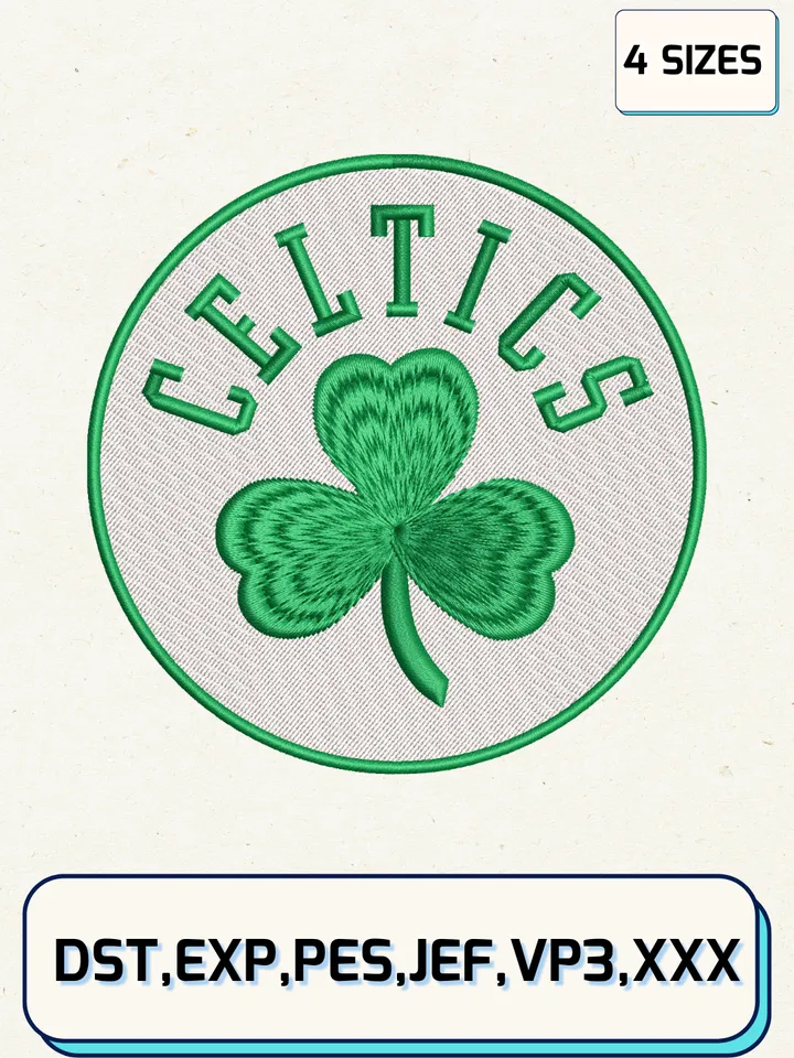 Boston Celtics Logos Embroidery Design Files,NBA Logos Embroidery Designs,Machine Embroidery Files,4 Sizes