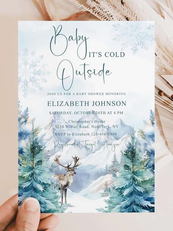 Baby it's cold outside invitation, Winter baby shower invitation, Winter wonderland baby shower, Baby shower invitation template - i127