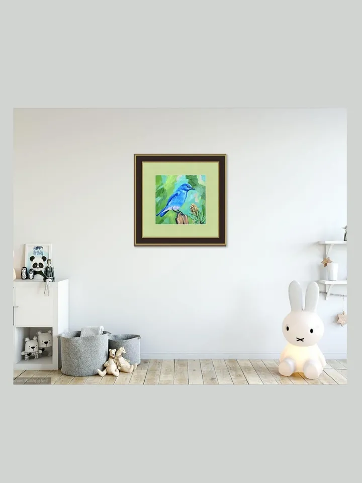 Original Oil Painting Blue Bird in a Serene Natural Artwork