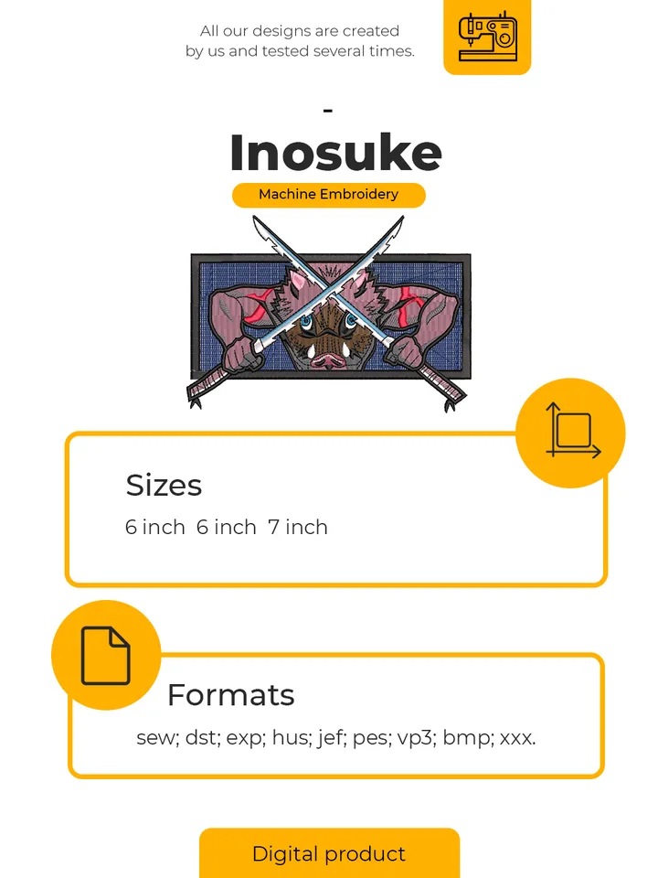 Inosuke v2 Embroidery Design File/ Kimetsu no yaiba Anime Embroidery Design/ Machine Design. Swoosh