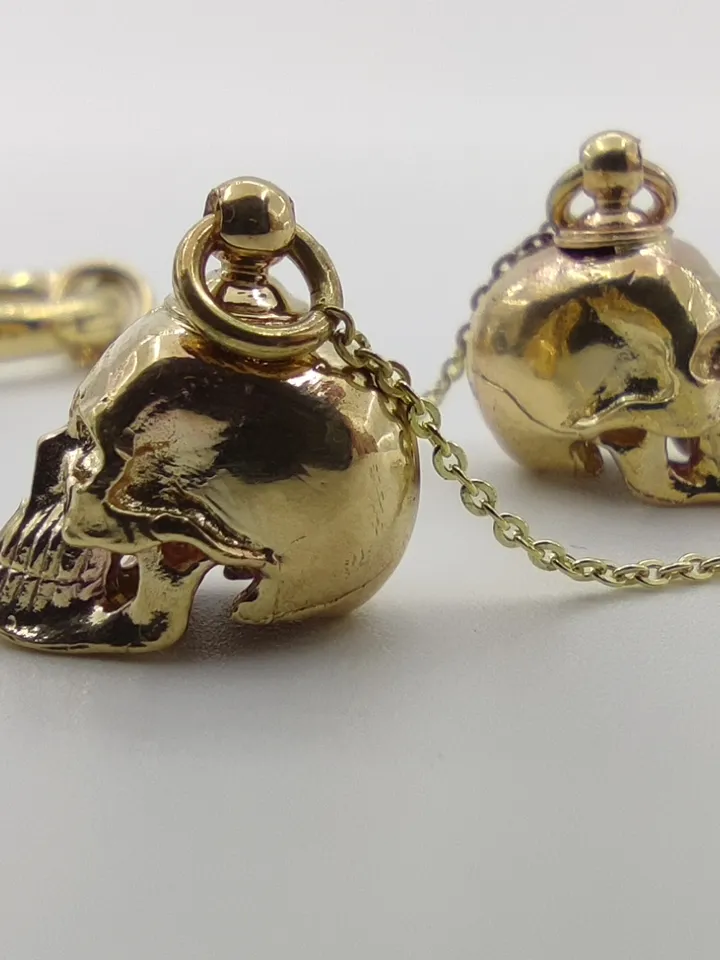Long Skull Earrings - 14K Yellow Gold (585 Gold)