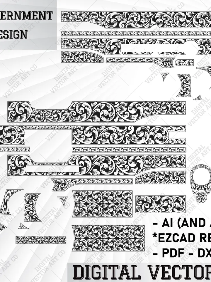 Colt 1911 Government Scroll Design.fiber laser engraving files,custom laser engraving design,scrollwork for arms laser engraving,svg