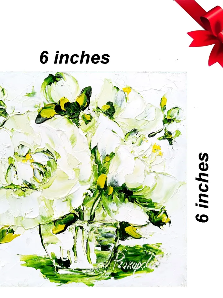 Peonies Painting Flowers Original Art Impasto Oil Painting Fine Studio Art Floral Abstract 6 by 6 by ArtProkopaloSv