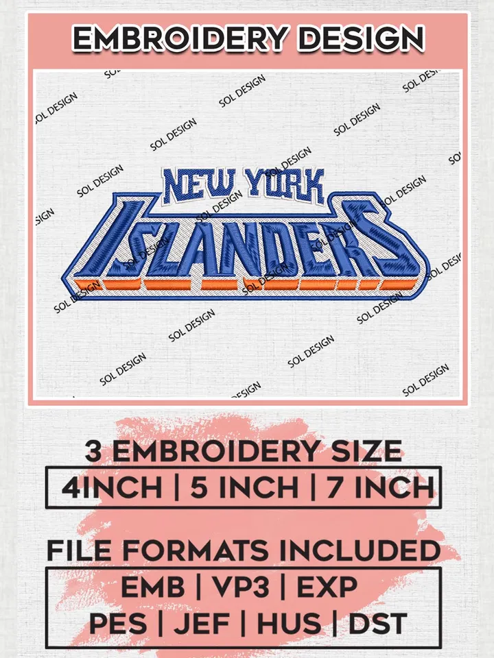 NHL New York Islanders Wordmark Logo Embroidery Files, NHL New York Islanders Team Embroidery Designs, NHL Teams, 3 sizes, MLB Machine embroidery designs, Digital Download