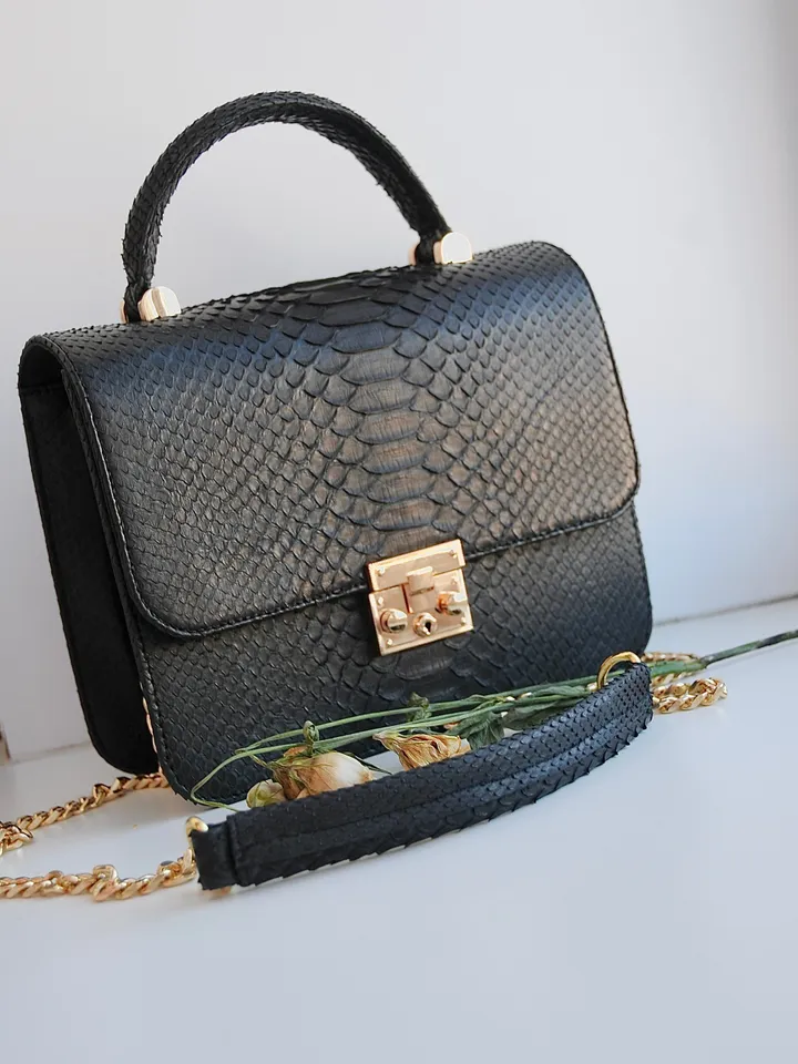 Genuine python skin classy woman bag | designer leather bag | woman hadle bag | chain crosshandle elegant snake bag | Snake print purse