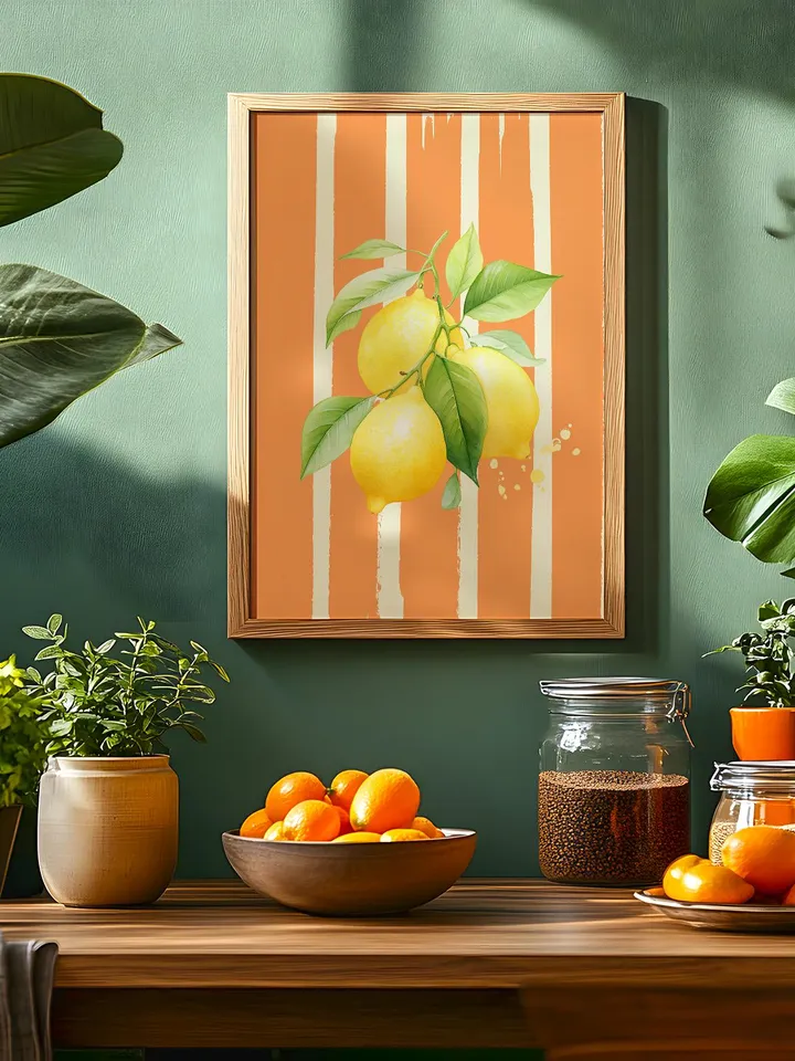Cute Lemon Print, Lemons Wall Art, Kitchen Poster, Trendy Food Art, Farmhouse Kitchen Art Drawing, Retro Kitchen Art, Fruit Wall Art Decor