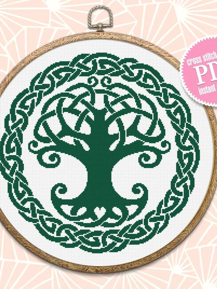 Celtic tree of life cross stitch pattern download PDF Modern celtic knot cross stitch Tree embroidery PDF Mandala cross stitch chart #M66